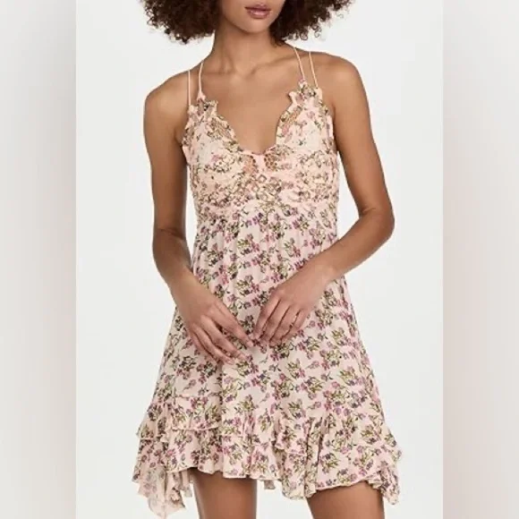 Free People Women's Adella Printed Mini Slip Dress large​​​ - Picture 2 of 15
